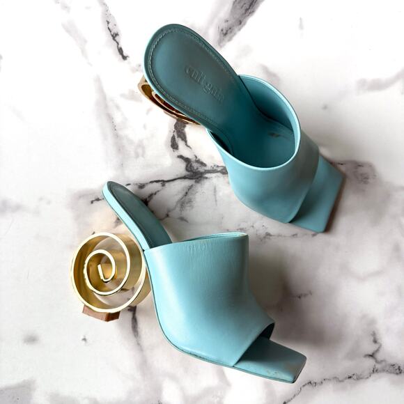 cult gaia Shoes - Cult Gaia Ira Light Blue Sculptural Spiral Heel Sandals Size 36.5